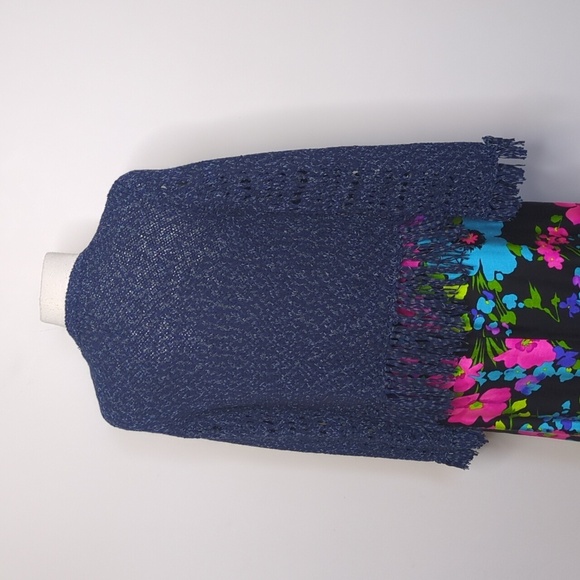 525 America NWT Fringe Cardigan Open Knit Sweater In Navy Combo - Picture 14 of 14